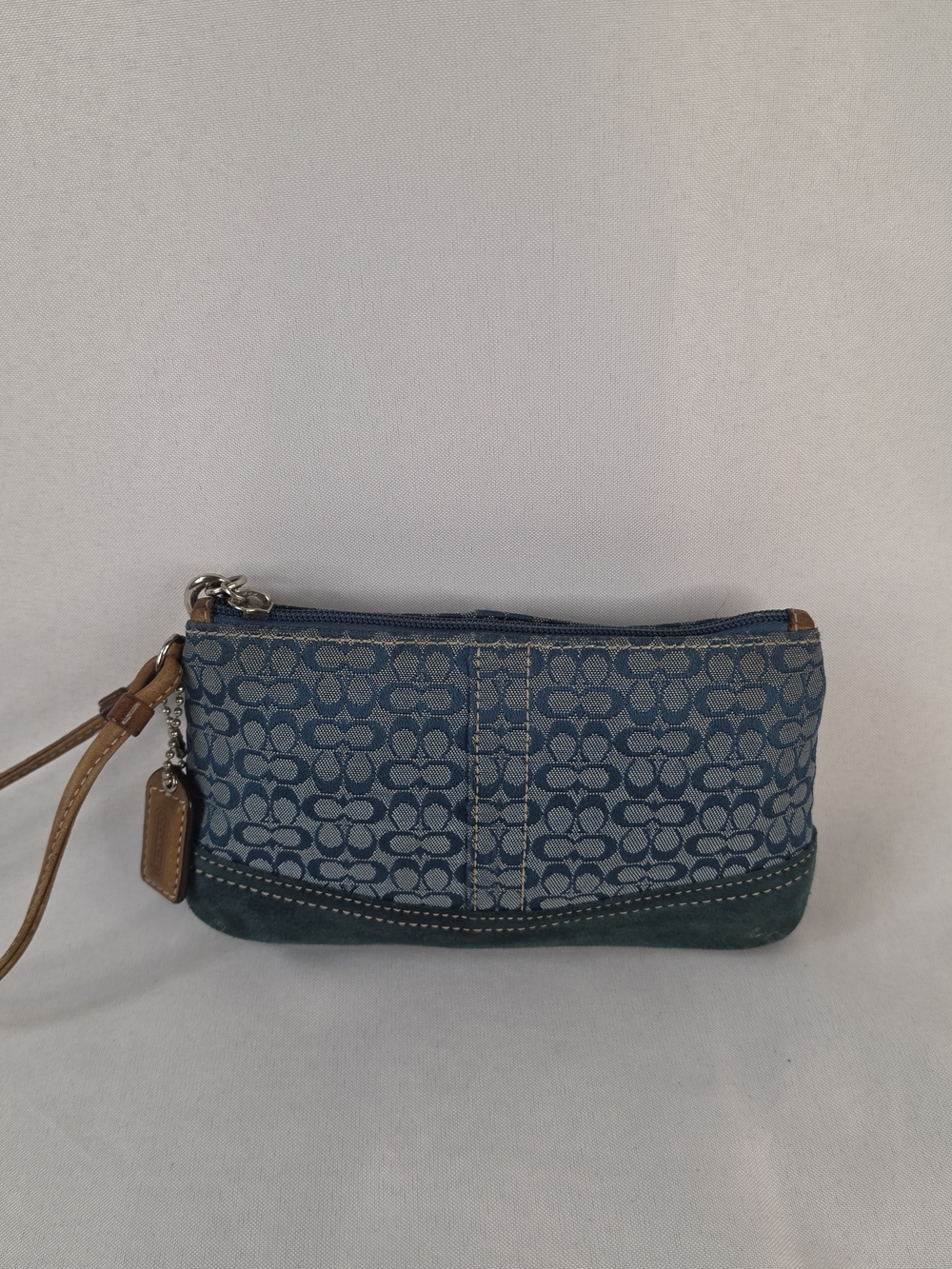 Coach Vintage Y2K Denim Suede Signature Wristlet Pouch Blue Small - Picture 7 of 11